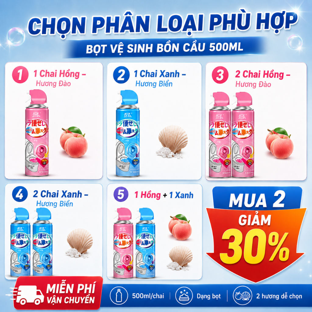 Bọt Vệ Sinh Bồn Cầu 500ml|Dạng Xịt Tạo Bọt,Làm Sạch Cặn Bẩn,Khử Mùi|2 Hương Dễ Chọn