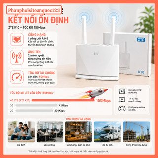Router Phát WiFi 4G LTE ZTE K10 – Tốc Độ 150Mbps – Pin 2000mAh – Kết Nối 32 Thiết Bị – Có Cổng LAN