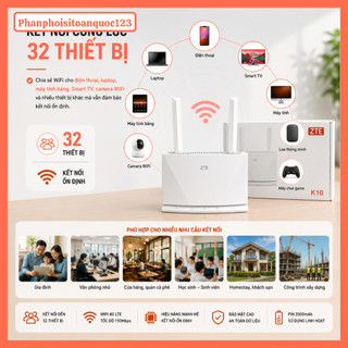 Router Phát WiFi 4G LTE ZTE K10 – Tốc Độ 150Mbps – Pin 2000mAh – Kết Nối 32 Thiết Bị – Có Cổng LAN