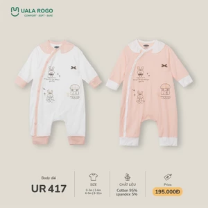 Body Dài Sơ Sinh Chất Liệu Cotton Bé Gái Cổ Bèo Cài Chéo 0-12M UR 417