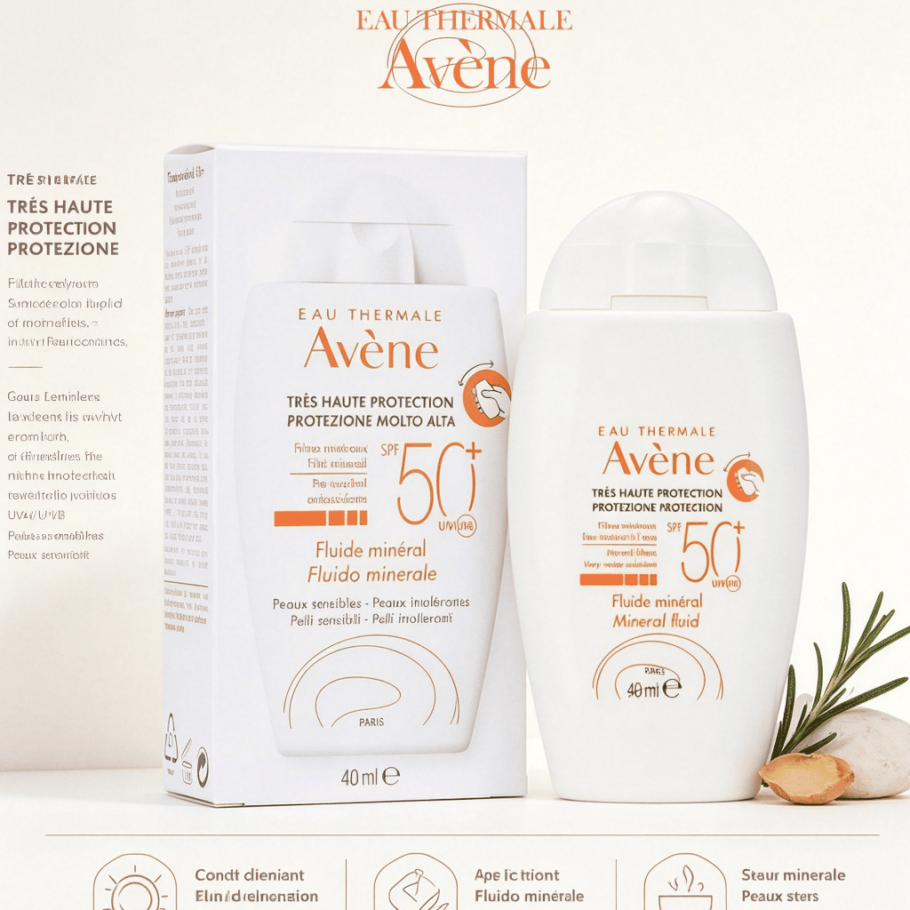 Kem chống nắng Avène 40ml/Mineral Fluid SPF 50+/vật lý cho da nhạy cảm dễ kích ứng