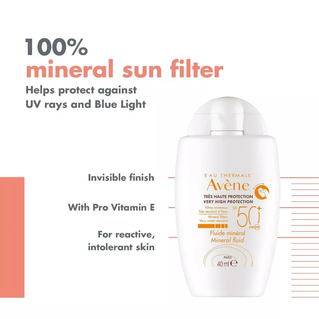 Kem chống nắng Avène 40ml/Mineral Fluid SPF 50+/vật lý cho da nhạy cảm dễ kích ứng