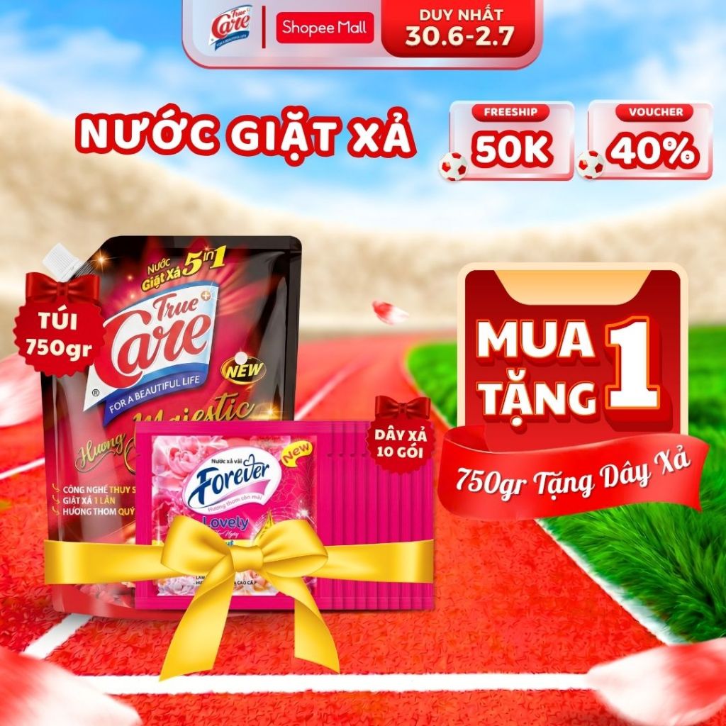 [HD-AFF-MUA 1 TẶNG 1] Mua 1 Túi Nước GIặt Xả True Care 750gr Tặng 1 Dây Xả Vải Forever Lovely 10 Gói 20gr