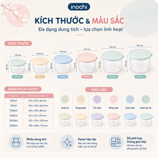 Hộp thực phẩm Inochi - Hokkaido 500ml-750ml-1000ml-1500ml-2000ml-2500ml (nắp màu pastel)