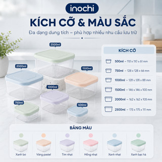 Hộp thực phẩm Inochi - Hokkaido 500ml-750ml-1000ml-1500ml-2000ml-2500ml (nắp màu pastel)