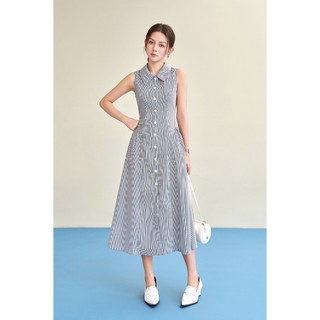 Đầm Công Sở Dáng Dài LAMER FASHION Sát Nách Cổ Bẻ Nhún Hông BSTV V63M26H007