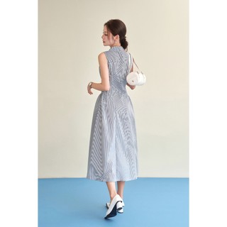 Đầm Công Sở Dáng Dài LAMER FASHION Sát Nách Cổ Bẻ Nhún Hông BSTV V63M26H007