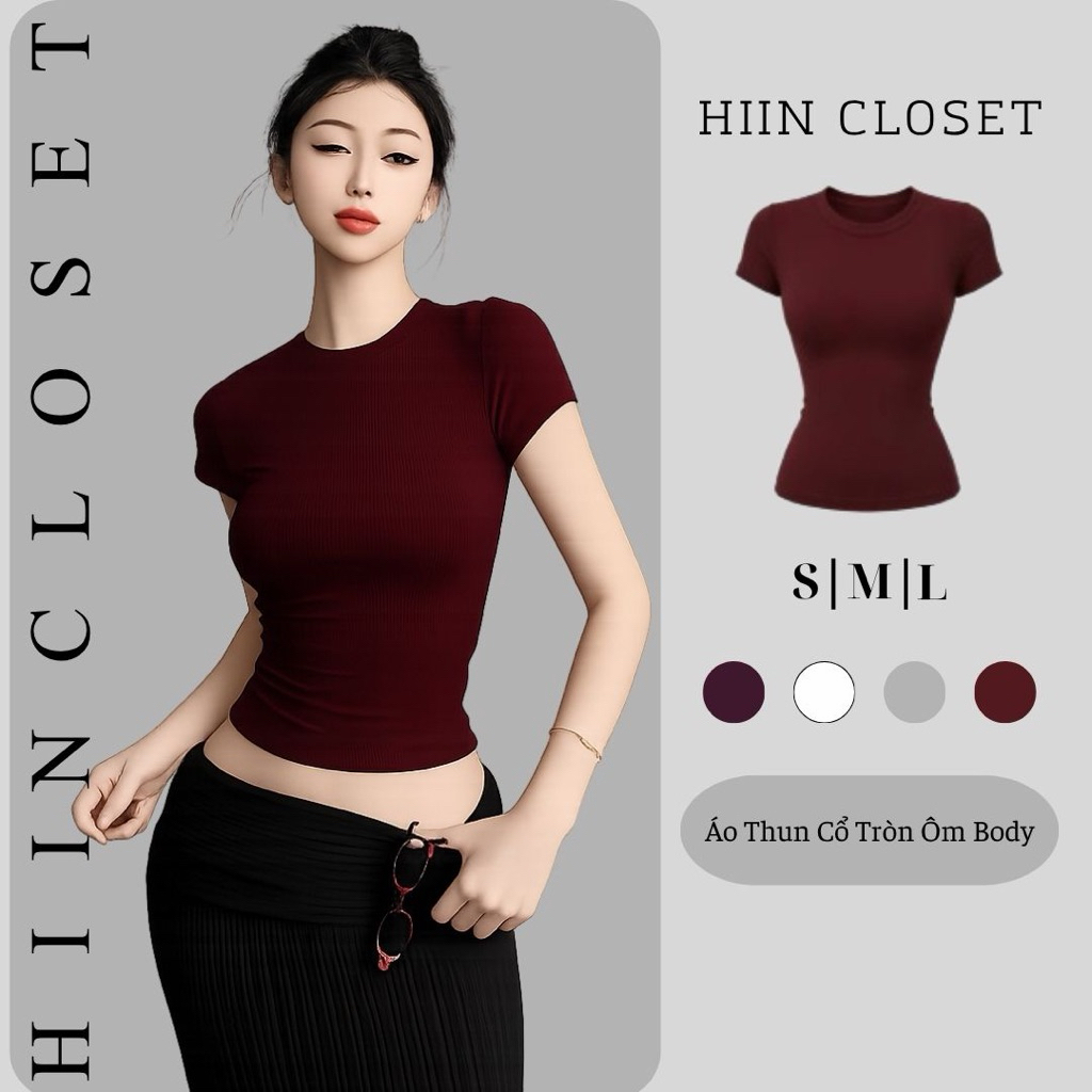 Áo thun nữ cổ tròn ôm body chất thun zip co giãn mềm mịn hàng loại 1 - Áo thun cộc tay HiiNcloset - 121 | BigBuy360 - bigbuy360.vn