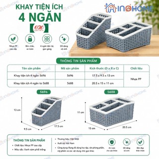 Khay Tiện Ích 4 Ngăn Việt Nhật 5696-5688 Đa Năng Đựng Mỹ Phẩm Văn Phòng Phẩm Điều Khiển Đồ Gia Dụng Nhựa PP