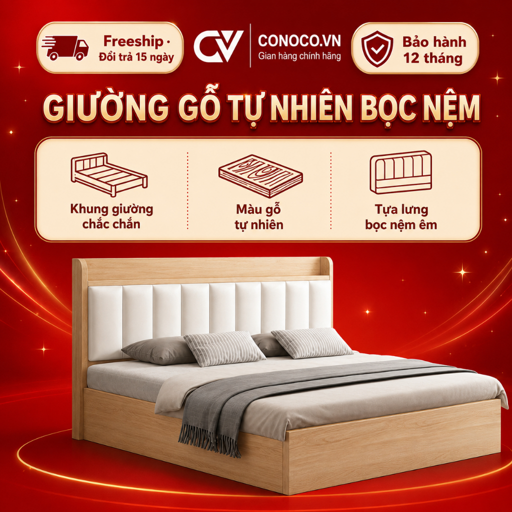 CONOCO Giường Ngủ Hiện Đại Gỗ Thông Tự Nhiên Chắc Chắn Chịu Lực 400KG Kèm Dụng Cụ Lắp Ráp