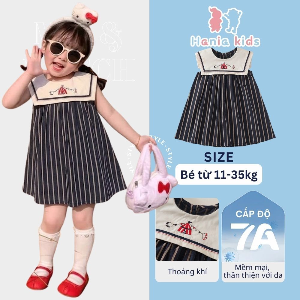 Váy Cho Bé Gái, Váy Kẻ Thiết Kế Cổ Vạt Họa Tiết Thuê Xinh Xắn Chất Liệu Cotton Thoáng Mát