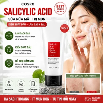 Gel rửa mặt COSRX BHA 150ml – làm sạch sâu, giảm bã nhờn, kiểm soát dầu, giảm mụn ẩn mụn đen