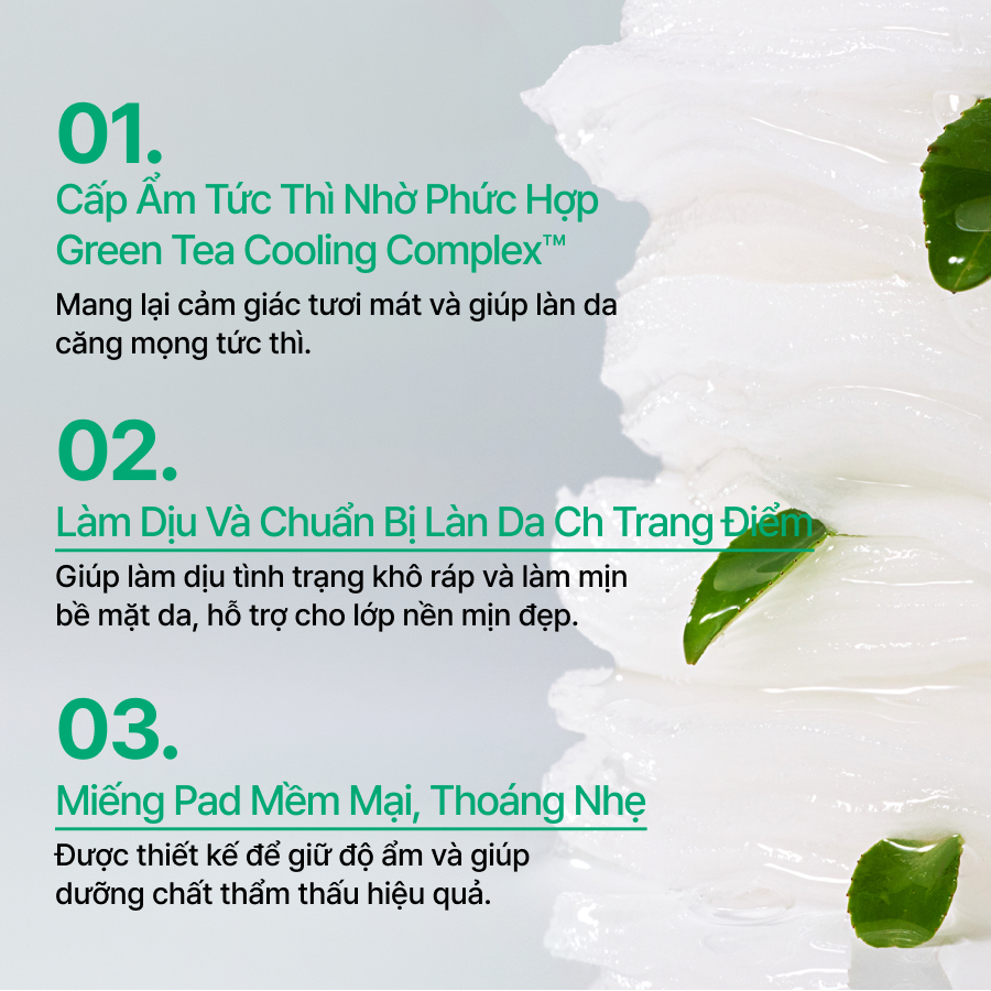 Toner Pad Panthenol trà xanh làm dịu và cấp ẩm INNISFREE Green Tea Panthenol Calming Toner Pads