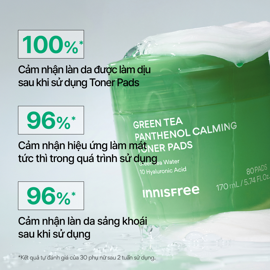 Toner Pad Panthenol trà xanh làm dịu và cấp ẩm INNISFREE Green Tea Panthenol Calming Toner Pads