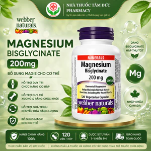 Magnesium Bisglycinate 200mg Webber Naturals 120 Viên Canada, Bổ Sung Magie Hấp Thu Tốt | Hỗ Trợ Cơ Bắp & Xương Răng