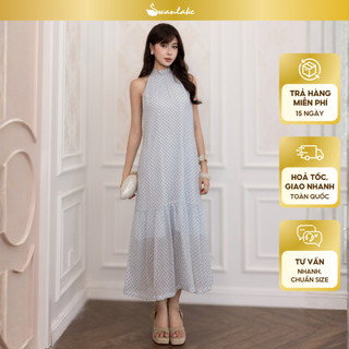 SWANLAKE | Váy Đầm Nữ Maxi Suông Sát Nách Cổ Yếm Chấm Bi Vải Tơ Đuôi Cá Du Lịch Biển Hè D13911