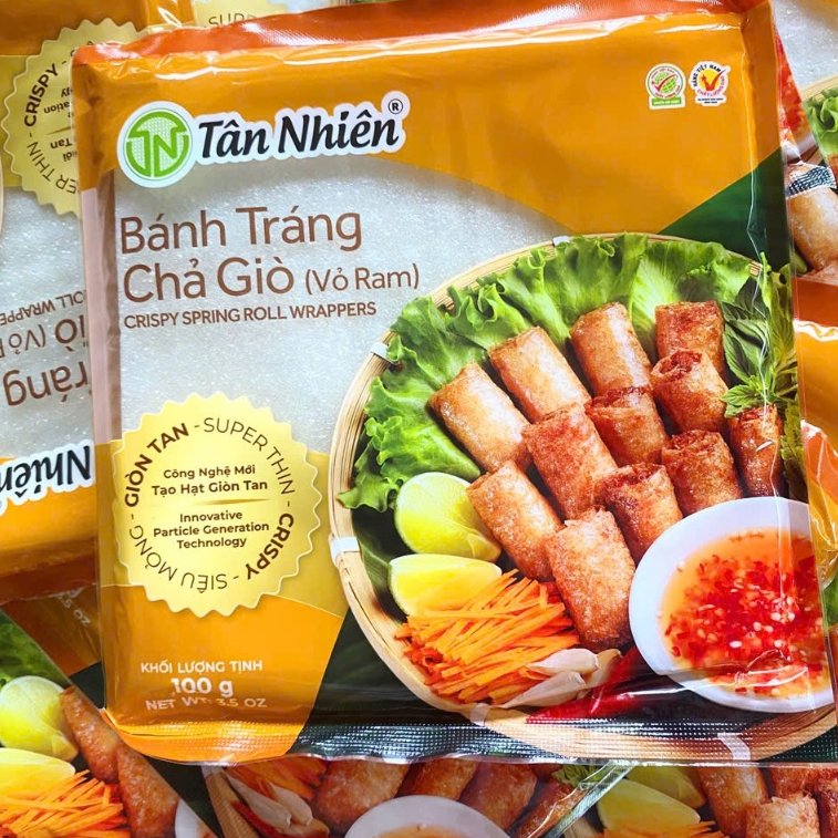 Bánh Tráng Chả Giò (Vỏ Ram) Tân Nhiên - Làm Chả Giò, Nem Rán Vàng Giòn Siêu Ngon - Gói 100g
