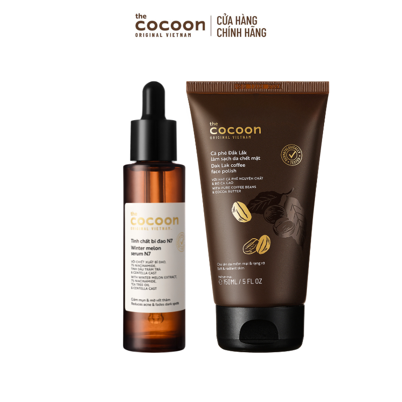 [MUA 2 GIẢM 45%] Combo Tinh chất bí đao (serum) 7% Niacinamide (N7) 30ml + Tẩy da chết mặt cà phê Cocoon 150ml