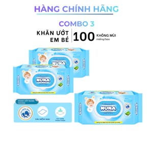 Khăn Ướt Em Bé Nuna 100 Tờ Không Mùi - Vải Rayon Mềm Dai - An Toàn Cho Bé
