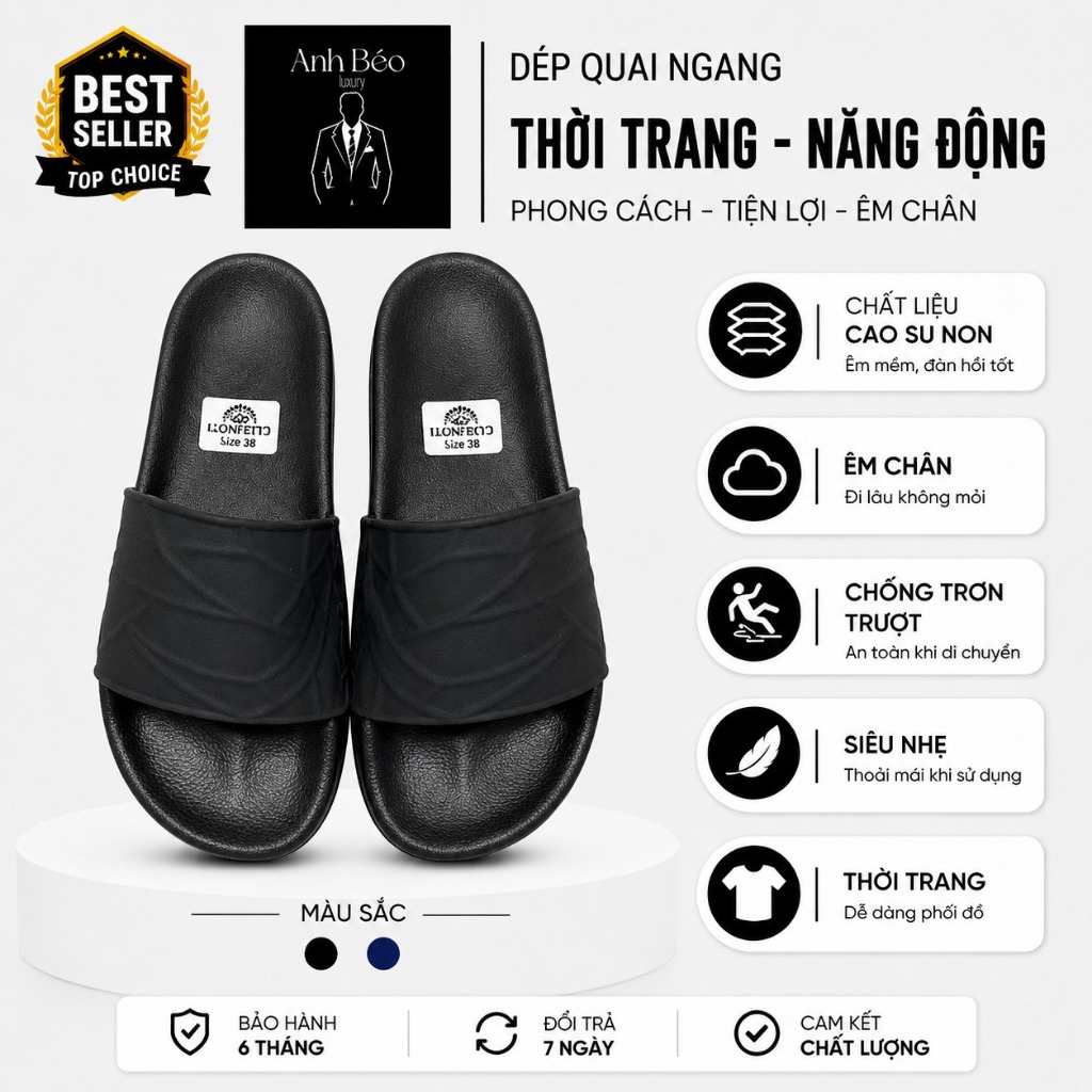 Dép quai ngang nam quai hoạ tiết mới mẻ , Dép Bản Mới Nhất Đủ Size 36-44