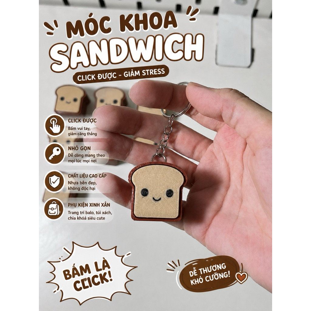 🥪 Móc Khóa Sandwich Click Giảm Stress 🥪