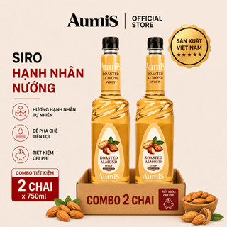 Combo 2 Chai Siro Syrup Hạnh Nhân Nướng Aumis 750ml - Hương Vị Thơm Ngon, Pha Chế Trà Sữa & Trái Cây