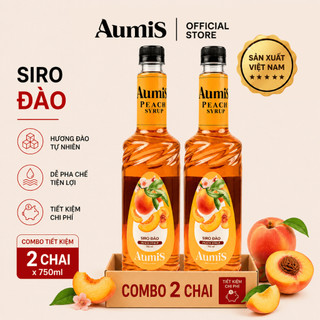 Combo 2 Chai Siro Syrup Đào Aumis 750ml - Hương Vị Thơm Ngon Tự Nhiên, Pha Chế Trà Sữa & Trái Cây