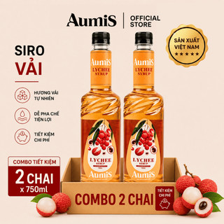 Combo 2 Chai Siro Syrup Vải Aumis 750ml - Cao Cấp - Hương Vị Thơm Ngon, Pha Chế Trà Sữa & Trái Cây