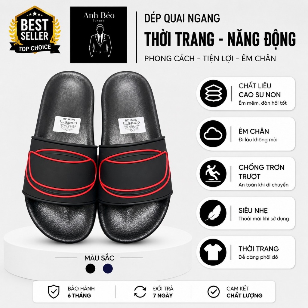 Dép nam Quai ngang những mẫu đẹp nhất - Quai Dép in nổi tằng chiều cao Size từ ( 36 tới 44 )
