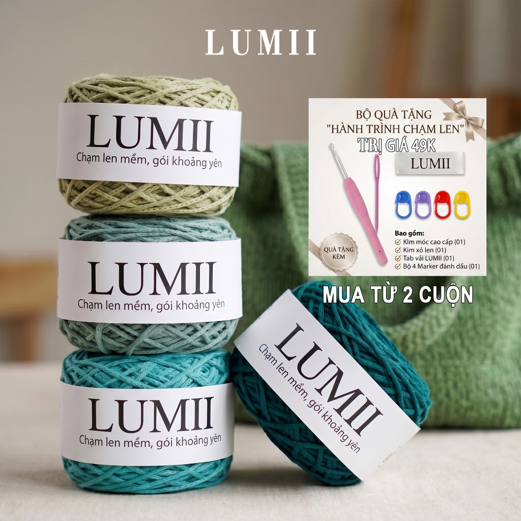 Len sợi cotton rỗng LUMII 2mm cotton gai mềm nhẹ đứng form chuyên móc túi xách tote túi Hàn Quốc
