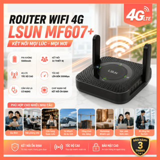 Router WiFi 4G LTE LSUN MF607+ – Tốc Độ 300Mbps – Pin 5000mAh – 2 Anten – Có Cổng LAN – 32 Thiết Bị