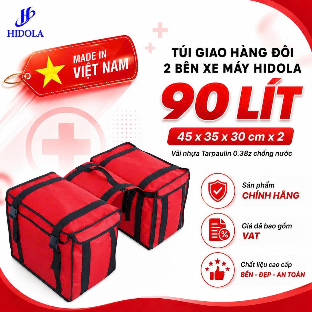 Túi Giao Hàng Đôi 2 Bên Xe Máy HIDOLA Vải Bạt Chống Nước Bền Đẹp Dung Tích Lớn 90 LÍT