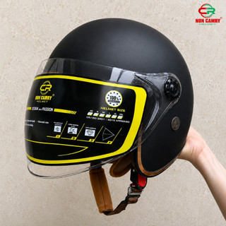 Mũ bảo hiểm 3/4 có kính dài chắn gió CAMRY HELMET, gọn nhẹ, nón bảo hiểm cho nam nữ kính dài cao cấp