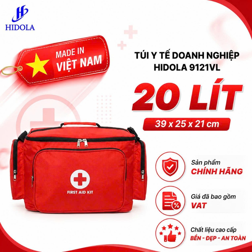 Túi Y Tế Sơ Cứu HIDOLA Túi Cứu Thương Dung Tích Lớn Nhiều Ngăn Bền Đẹp Dung Tích Lớn 20 LÍT, 9121VL