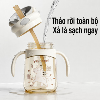 Youkebei Cốc Tập Uống PPSU Cho Bé – Ống Hút Trọng Lực 360°, Chống Sặc, Không Rò Rỉ, Mở Nắp 1 Chạm
