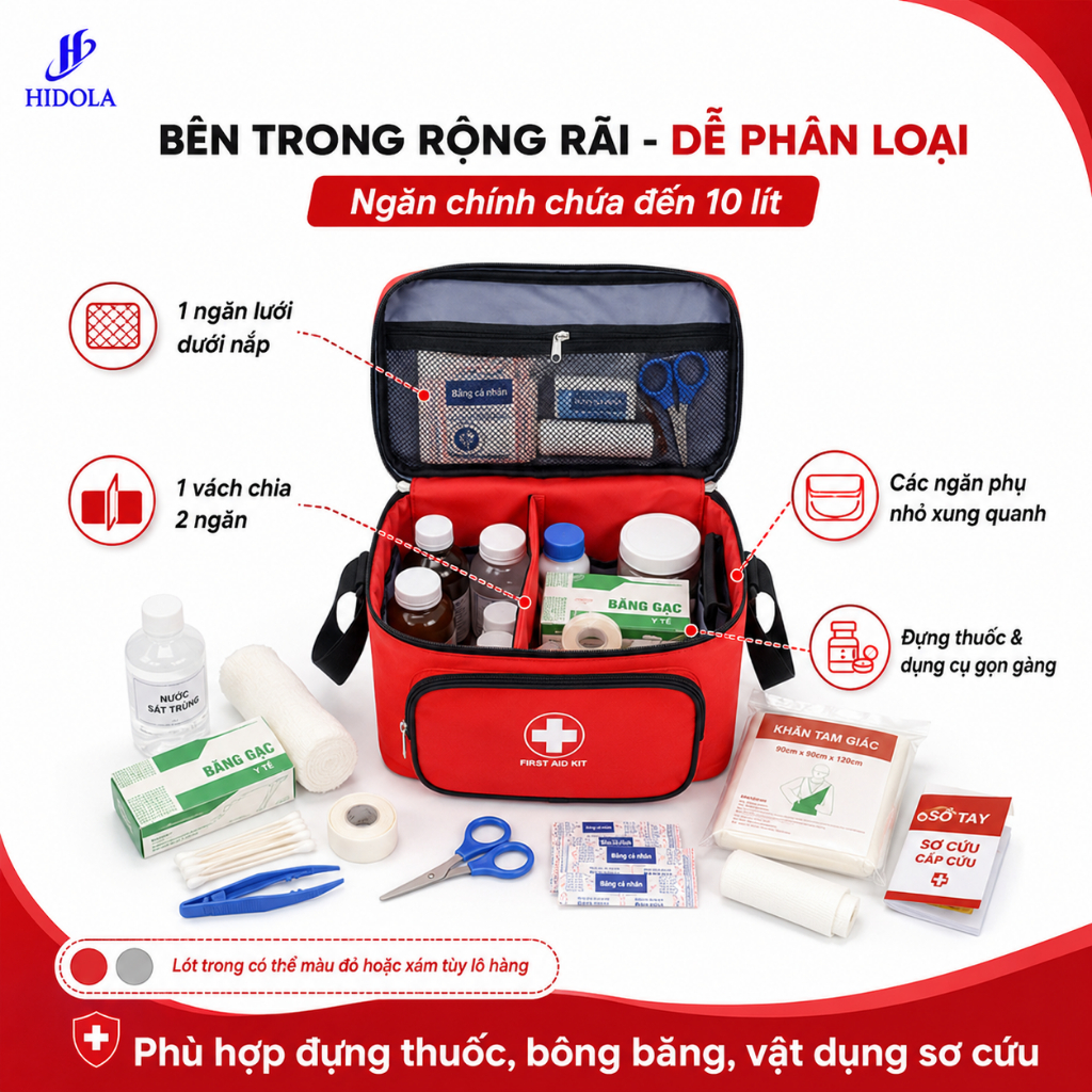Túi Y Tế Đựng Thuốc, Túi Sơ Cứu HIDOLA Đựng Thuốc Cứu Thương Nhỏ Gọn Tiện Lợi Phù Hợp Cá Nhân 10 LÍT, 9126