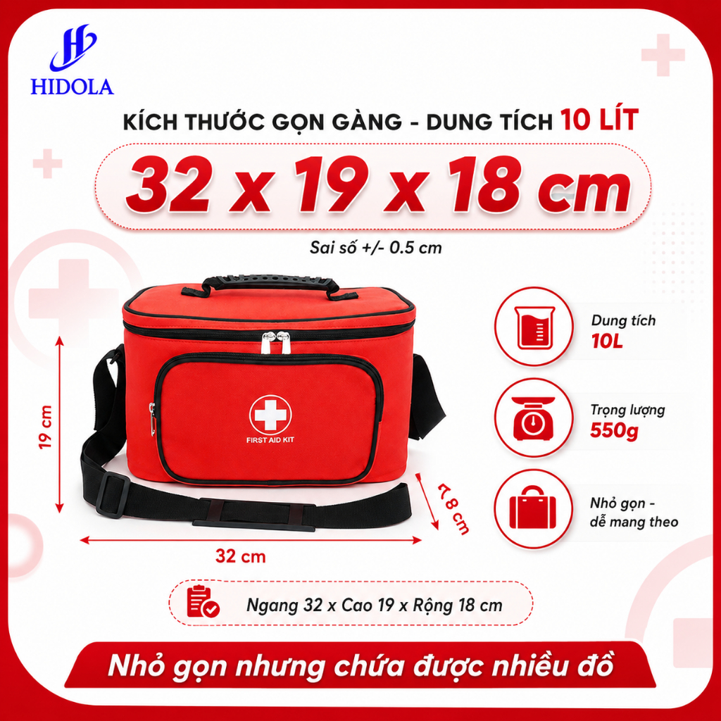 Túi Y Tế Đựng Thuốc, Túi Sơ Cứu HIDOLA Đựng Thuốc Cứu Thương Nhỏ Gọn Tiện Lợi Phù Hợp Cá Nhân 10 LÍT, 9126