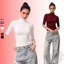 Áo thun body nữ cổ lọ tay lửng cổ cao 6cm dáng dài co giãn POMTOP chất vải Borip Cotton mềm mịn TD19