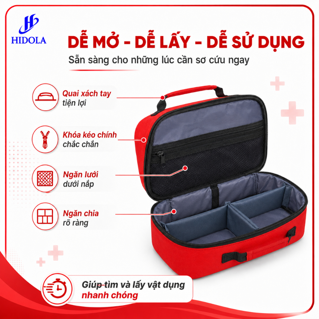 Túi Y Tế Sơ Cứu, Túi Cứu Thương, Túi Đựng Thuốc HIDOLA Cho Cá nhân, Gia đình Nhỏ Gọn Chống Nước 8 LÍT, 9141C