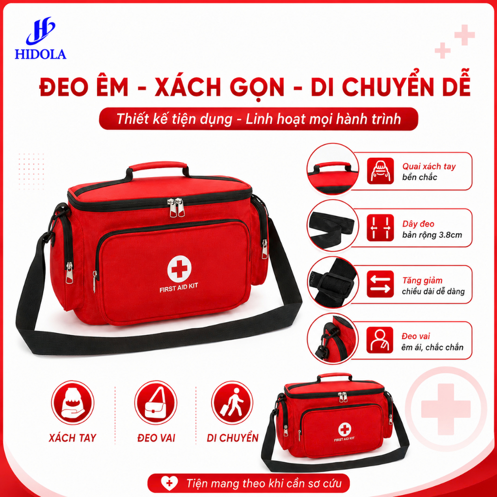 Túi Y Tế Giữ Nhiệt, Túi Cứu Thương HIDOLA Có Quai Xách Tiện Lợi Phù Hợp Cá Nhân, Gia Đình Dung Tích 15 LÍT, 9124