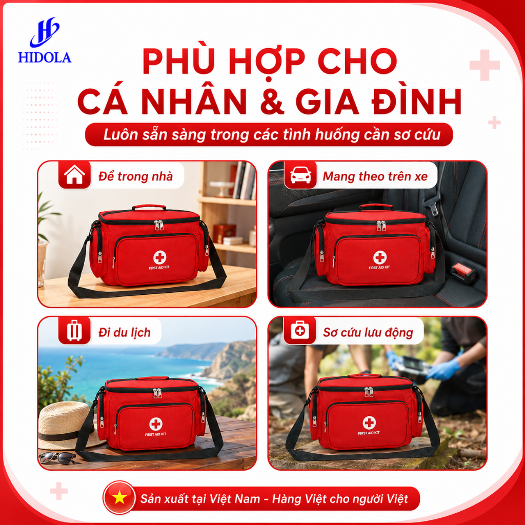 Túi Y Tế Giữ Nhiệt, Túi Cứu Thương HIDOLA Có Quai Xách Tiện Lợi Phù Hợp Cá Nhân, Gia Đình Dung Tích 15 LÍT, 9124