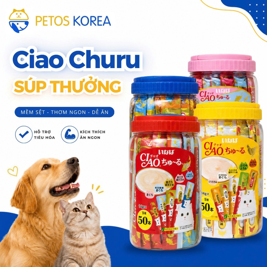 Súp thưởng CIAO Churu hộp 50 thanh cho mèo mọi lứa tuổi bổ sung dinh dưỡng kích thích thèm ăn