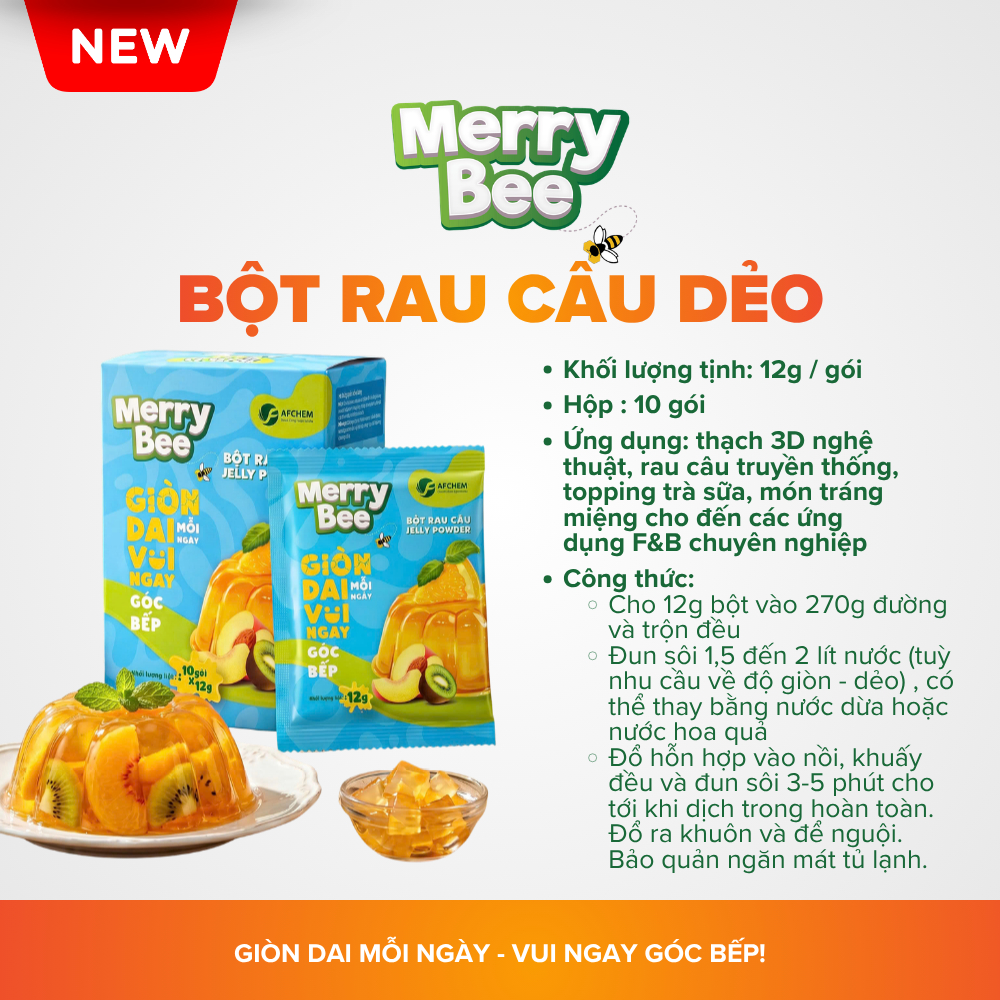 COMBO 2 Hộp Bột Rau Câu Merry Bee Cao Cấp | Trong Vắt - Chuẩn Nghệ Nhân - Thạch 3D, Trà Sữa
