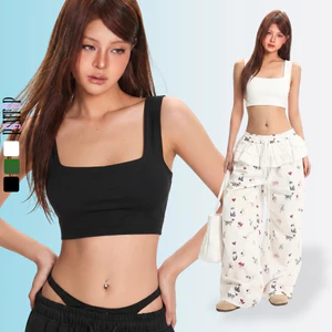 Áo croptop 2 dây cổ vuông nữ POMTOP – rip cotton co giản ôm body, tanktop basic tôn dáng 2D05
