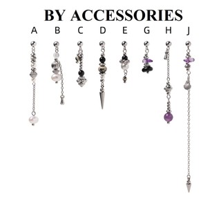Bông tai nữ unisex titan vintage Mystic series xích phối hạt ngọc thạch anh tím không gỉ WE2657 BY ACCESSORIES