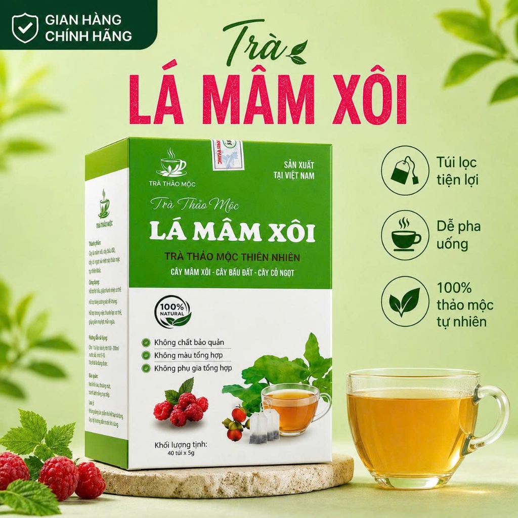 Trà Mâm Xôi Thảo Mộc Túi Lọc 40 Gói – Dễ Uống, Tiện Lợi
