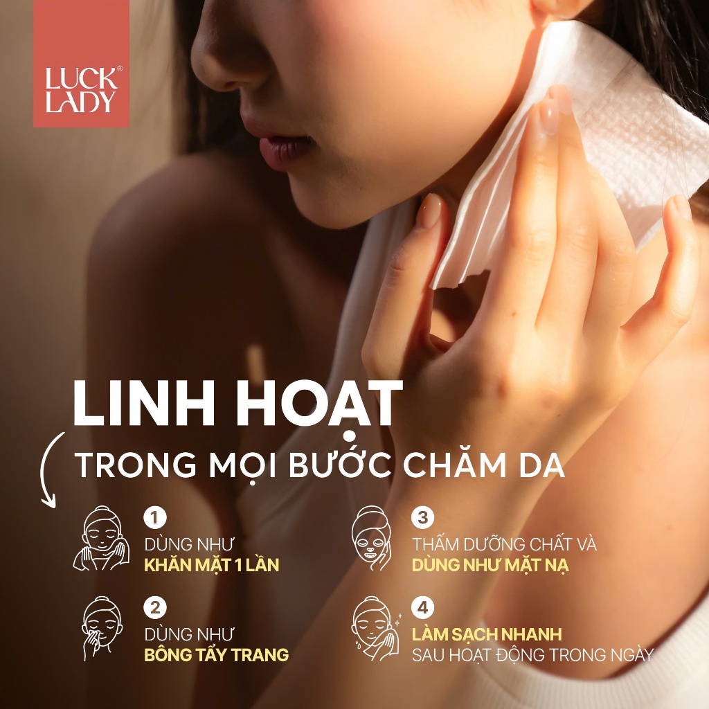 [MỚI-VC 25%]Túi khăn mặt khô dùng 1 lần Luck Lady cao cấp 100 tờ/túi,khăn dành riêng cho da mặt, phù hợp cho da nhạy cảm
