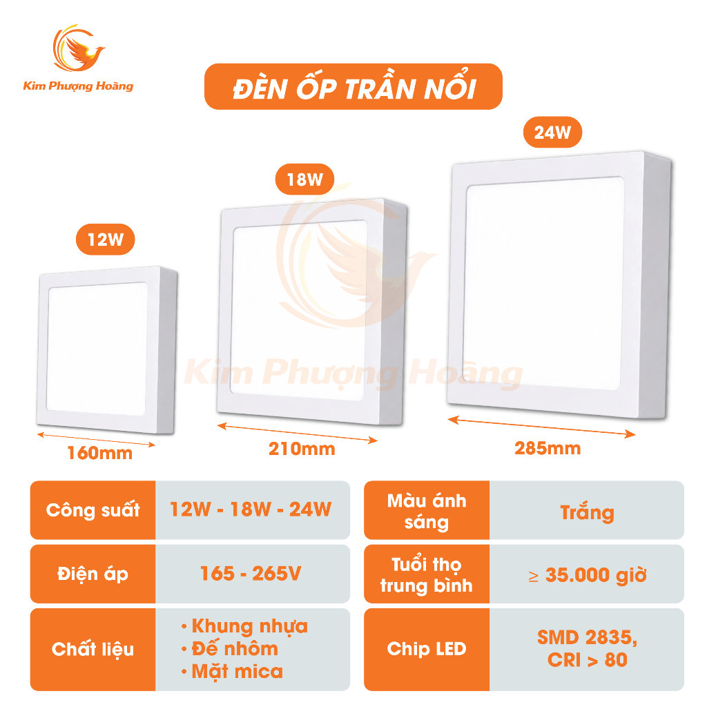 Đèn Ốp Trần Nổi Vuông Tròn 12W/18W/24W Ánh Sáng Trắng Đế Nhôm Tản Nhiệt Sáng Mạnh Cho Cả Phòng