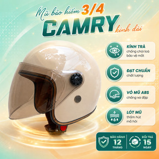 Mũ bảo hiểm 3/4 có kính dài chắn gió CAMRY HELMET, gọn nhẹ, nón bảo hiểm cho nam nữ kính dài cao cấp