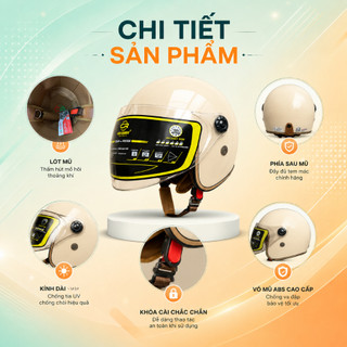 Mũ bảo hiểm 3/4 có kính dài chắn gió CAMRY HELMET, gọn nhẹ, nón bảo hiểm cho nam nữ kính dài cao cấp